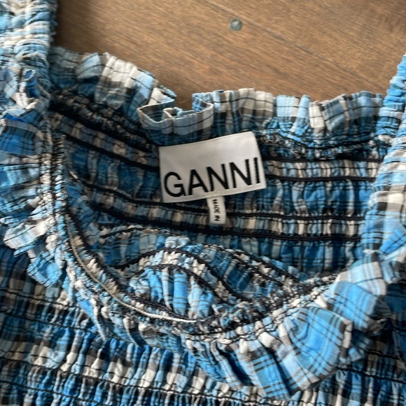 Ganni Searsucker Checkered Midi Dress Size 36/Size 4 - Picture 4 of 5